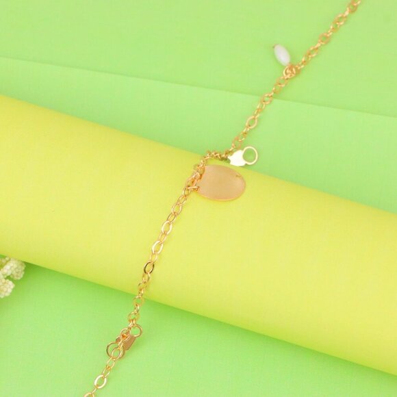 "Rose Gold Anklet with Pearl Beads & Round Charm, XPAL1172 - Picture 8 of 12